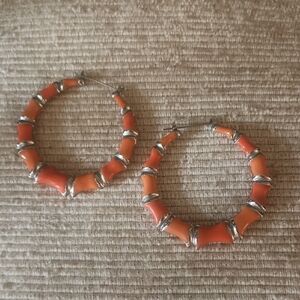 Vibrabt Silver and Orange Enamel Hoop Earrings